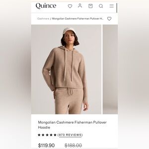 QUINCE 100% MONGOLIAN FISHERMAN CASHMERE HOODIE PULLOVER OATMEAL SZ MED (SM)